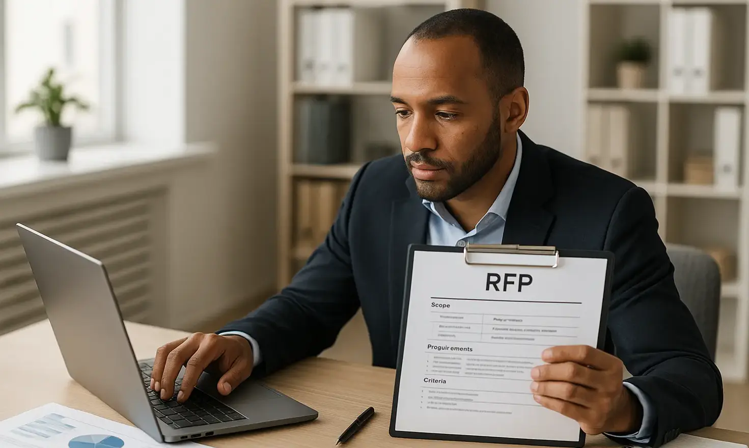 Analyzing shuttle RFP ridership data dashboard on laptop